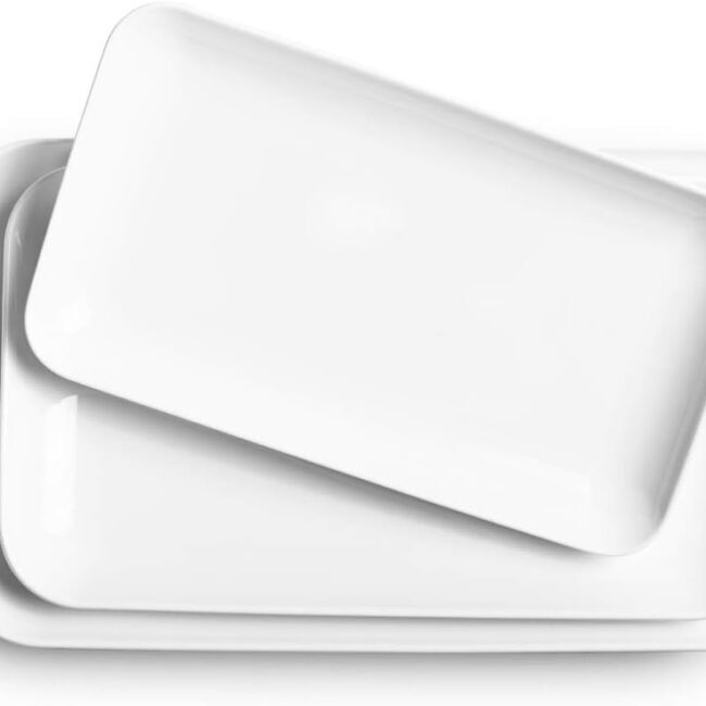 White Porcelain Rectangular Serving Platters, Set of 3