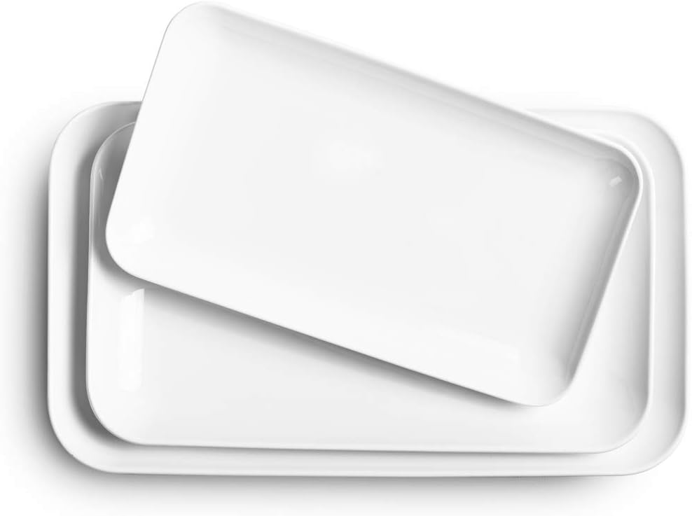 White Porcelain Rectangular Serving Platters, Set of 3