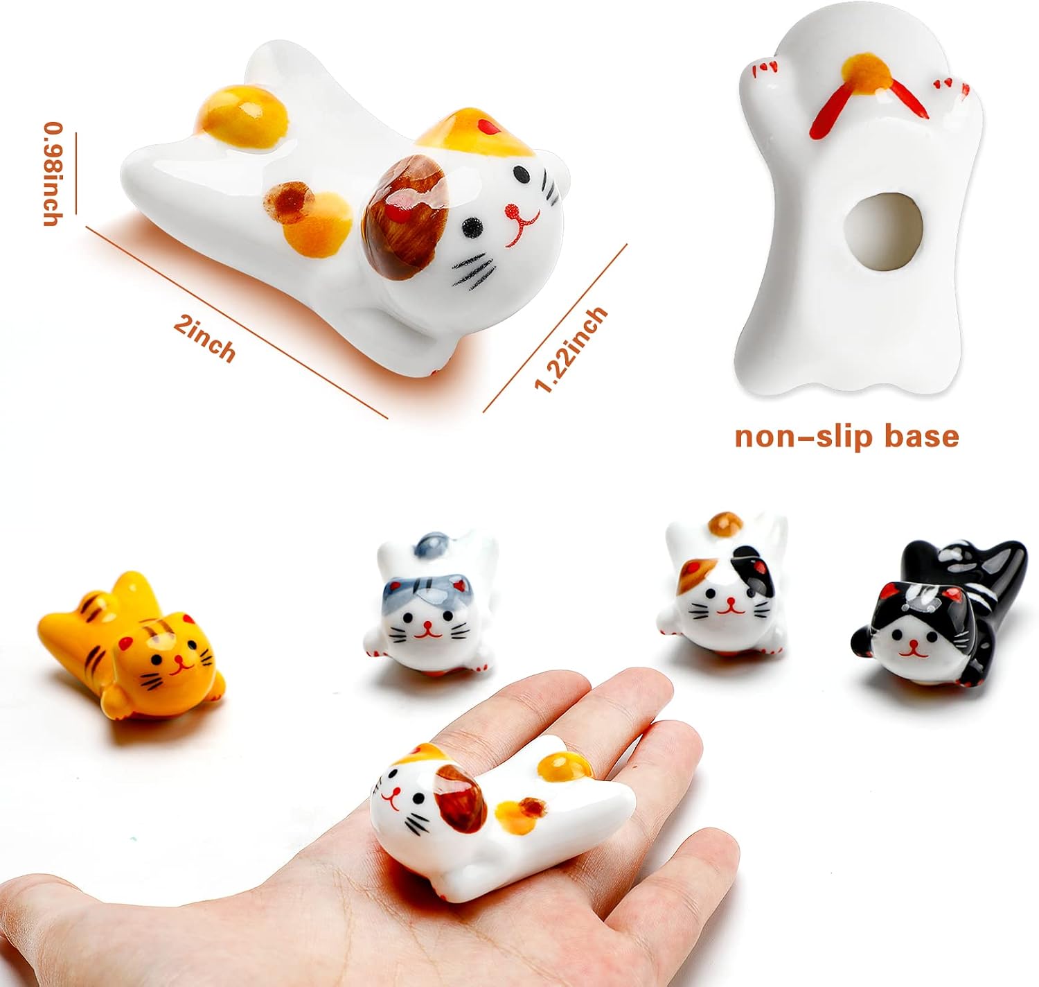Porcelain Cat Chopstick Rests, Set of 5