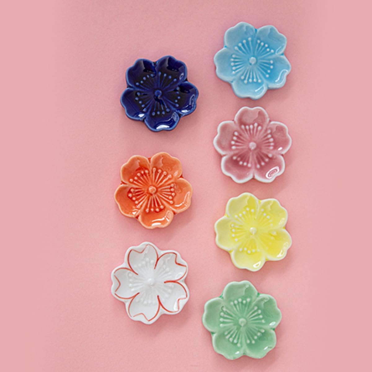 Porcelain Cherry Blossom Chopstick Rests, Pack of 7