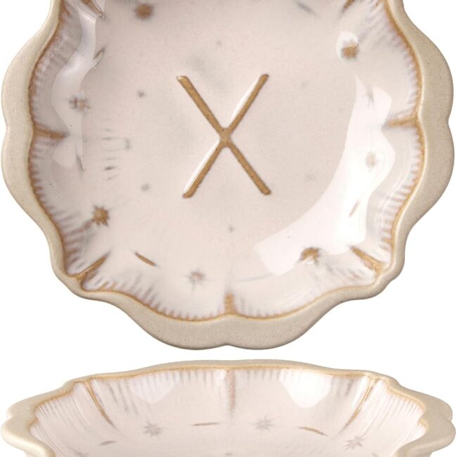 Beige Ceramic Soy Sauce Bowls, Set of 2