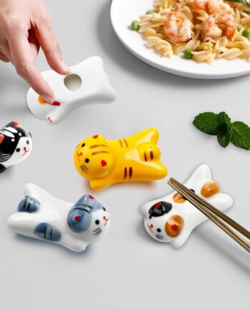 Porcelain Cat Chopstick Rests, Set of 5