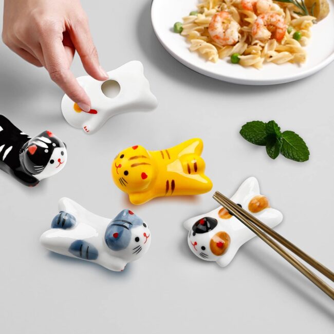 Porcelain Cat Chopstick Rests, Set of 5
