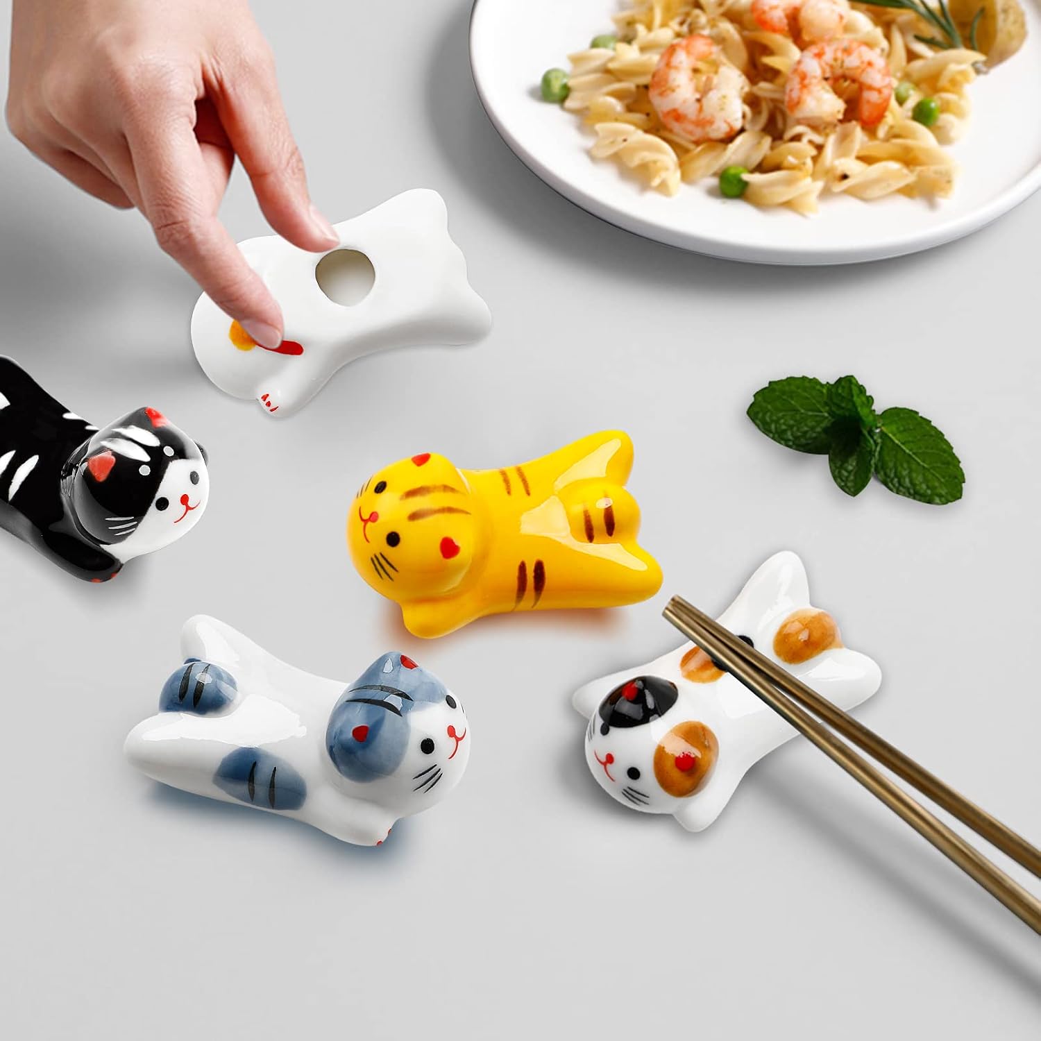 Porcelain Cat Chopstick Rests, Set of 5