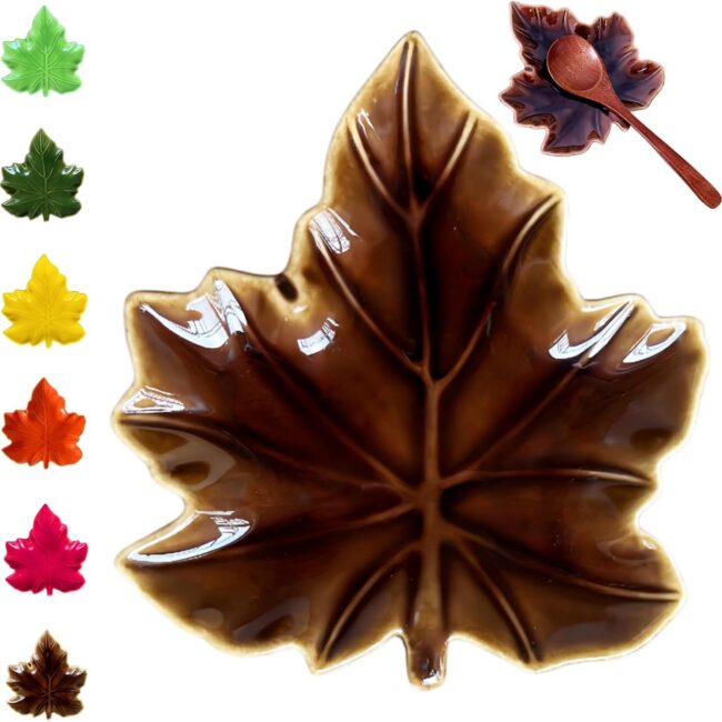 Rustic Brown Leaf-Shaped Ceramic Spoon Rest