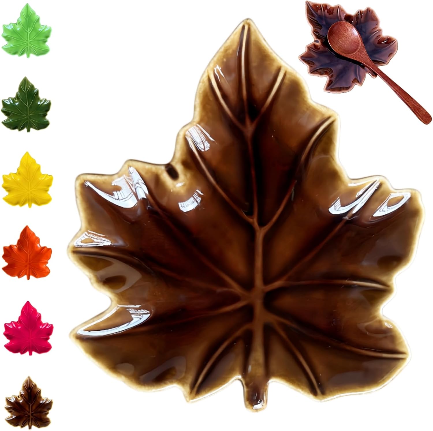 Rustic Brown Leaf-Shaped Ceramic Spoon Rest