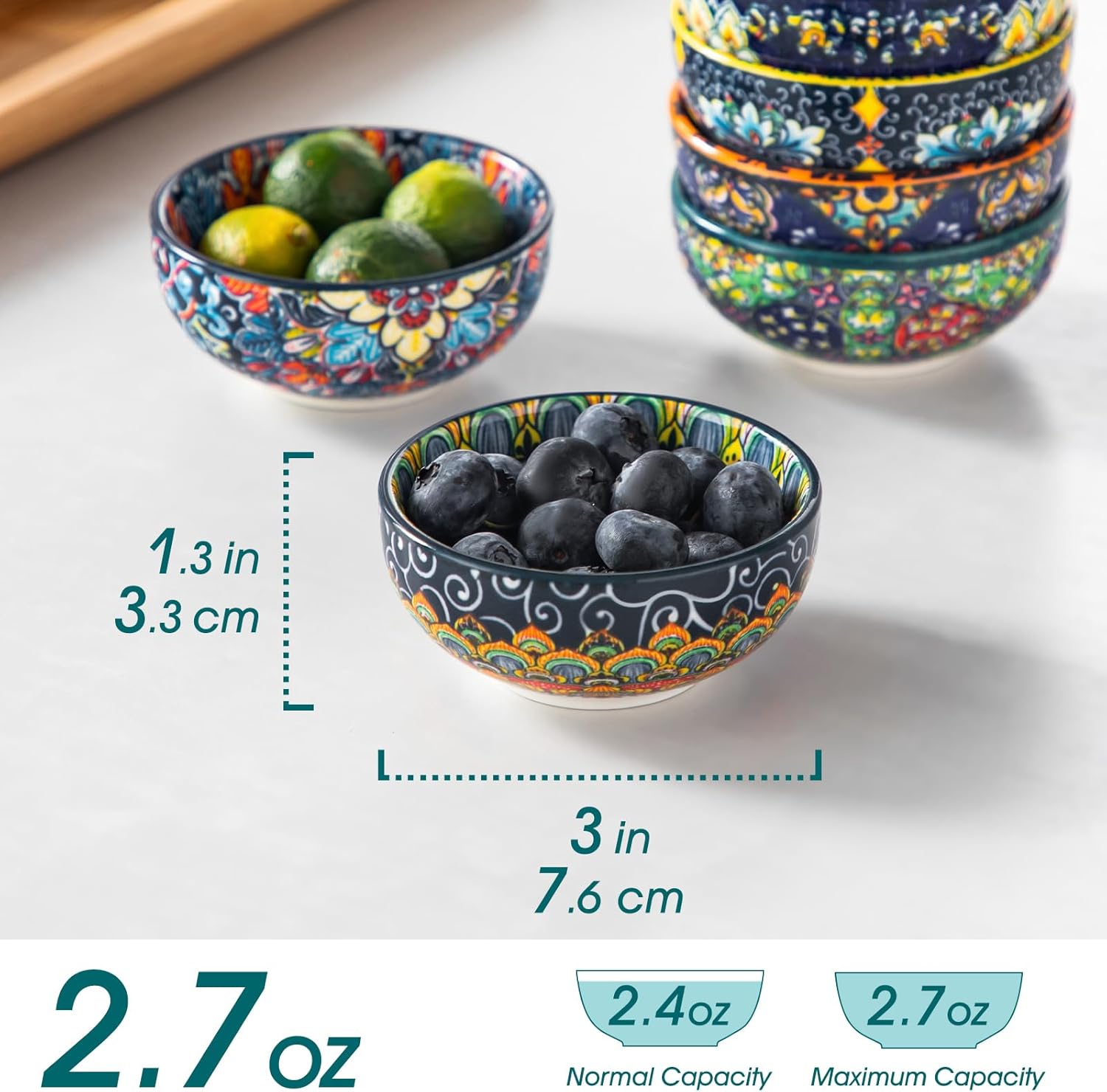 Bohemian Ceramic Dipping Bowls, Set of 6