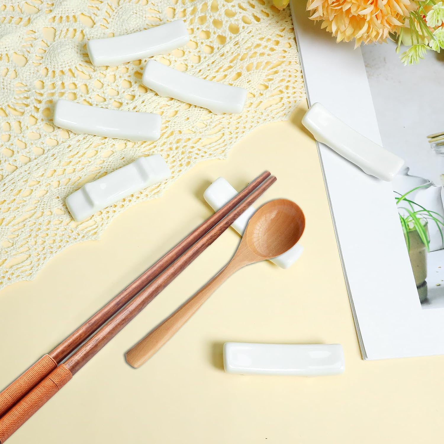 White Porcelain Chopstick Rests, Pack of 24