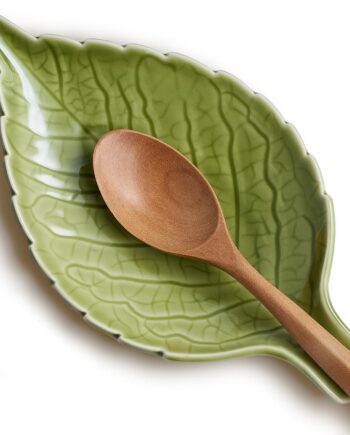 Green Leaf-Shaped Ceramic Spoon Rest