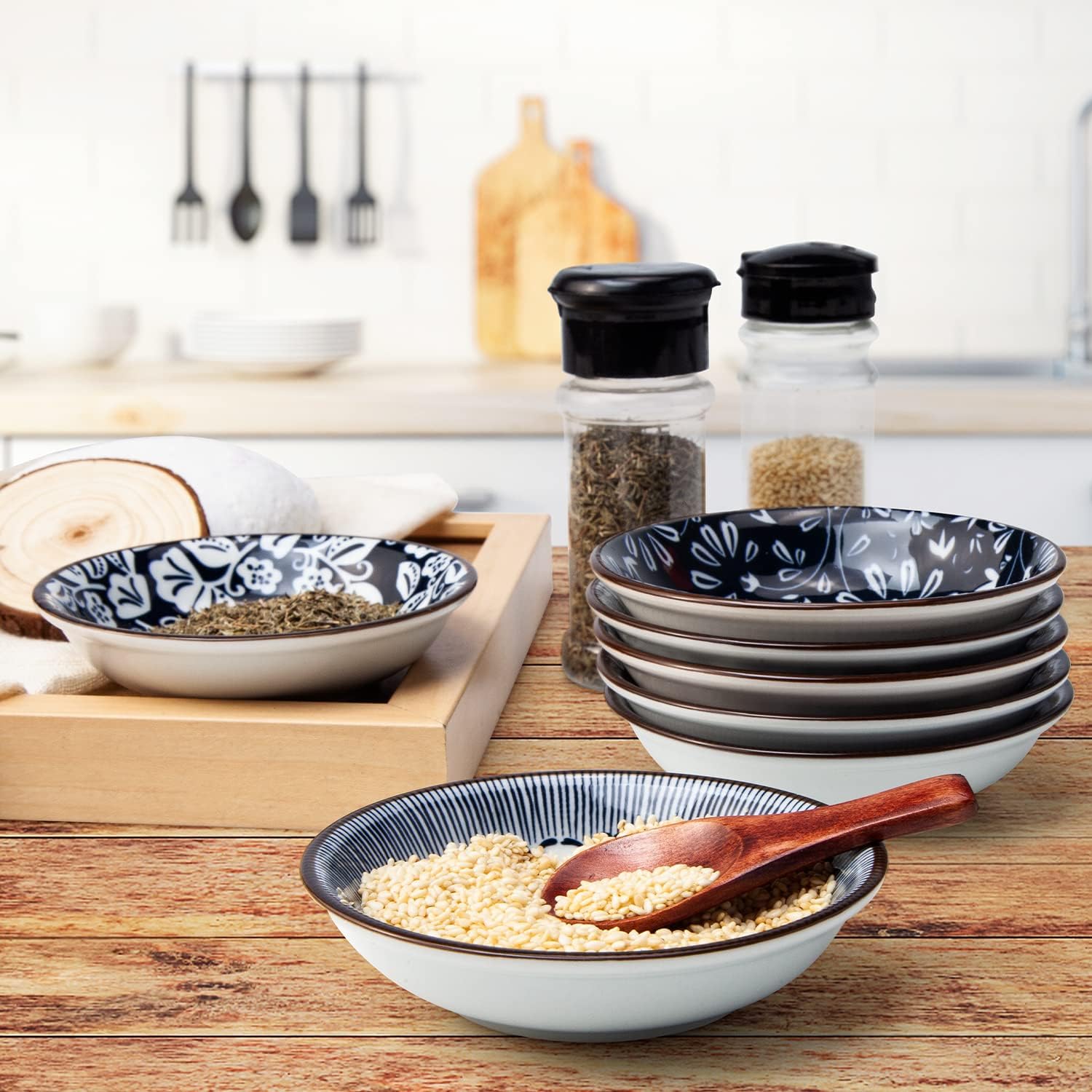 Vintage Blue Ceramic Soy Dishes, Pack of 6