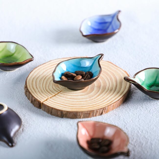 Colourful Leaf Porcelain Side Dishes, Set of 6