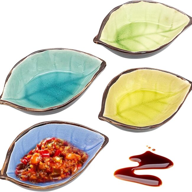 Leaf-Shaped Ceramic Sauce Dishes, Set of 4