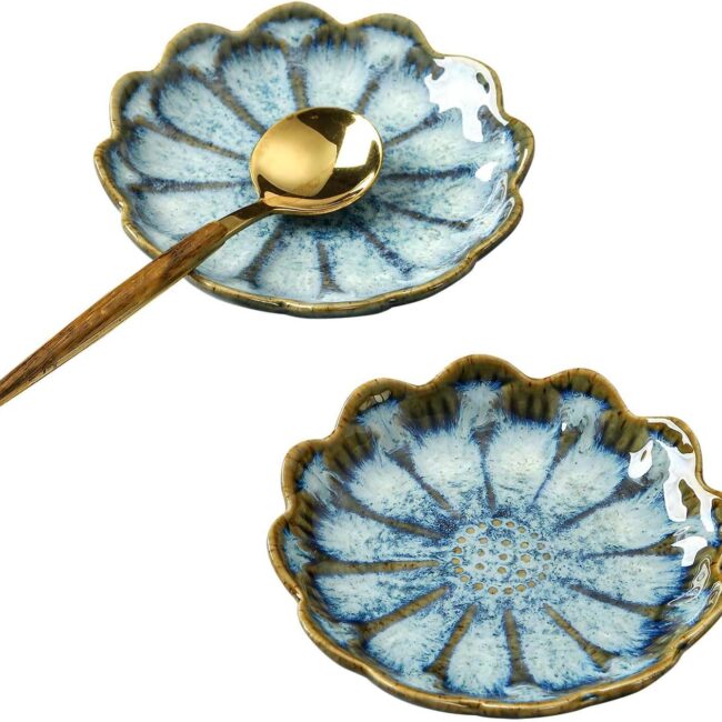 Ocean Blue Ceramic Spoon Rests, Set of 2