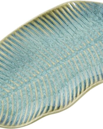Green Leaf-Shaped Stoneware Decorative Tray