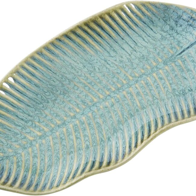 Green Leaf-Shaped Stoneware Decorative Tray