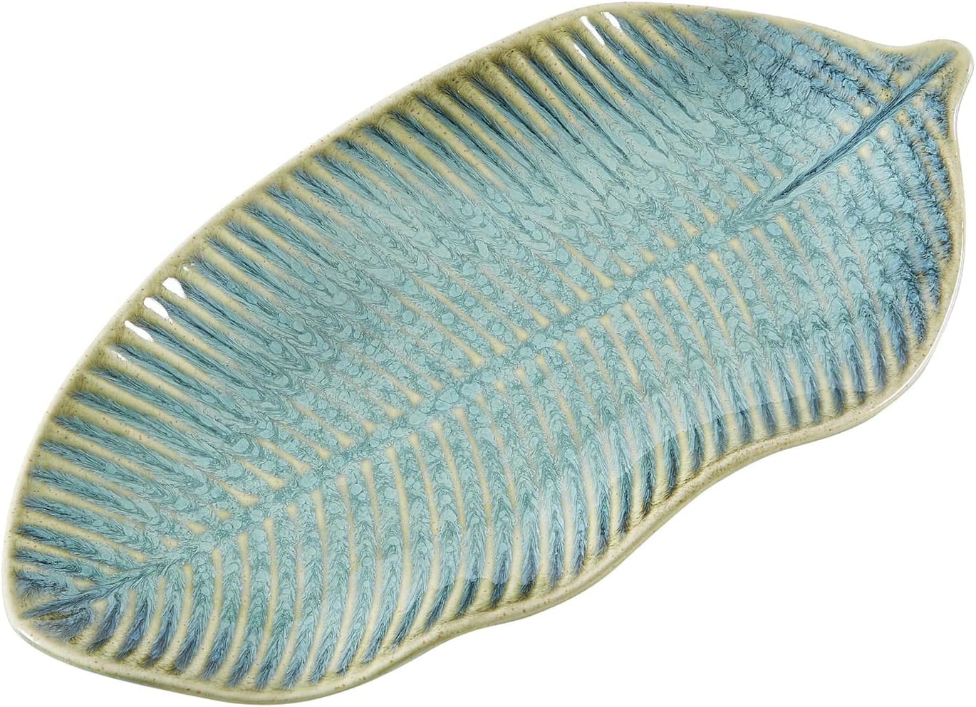 Green Leaf-Shaped Stoneware Decorative Tray