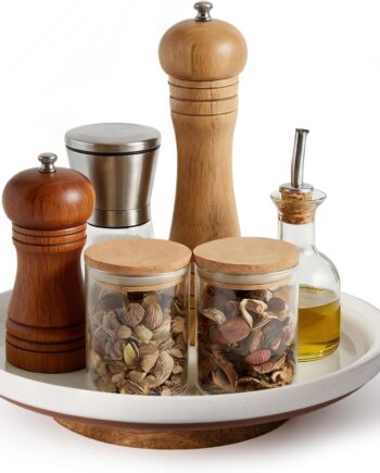 Ceramic Lazy Susan Turntable with Wood Base
