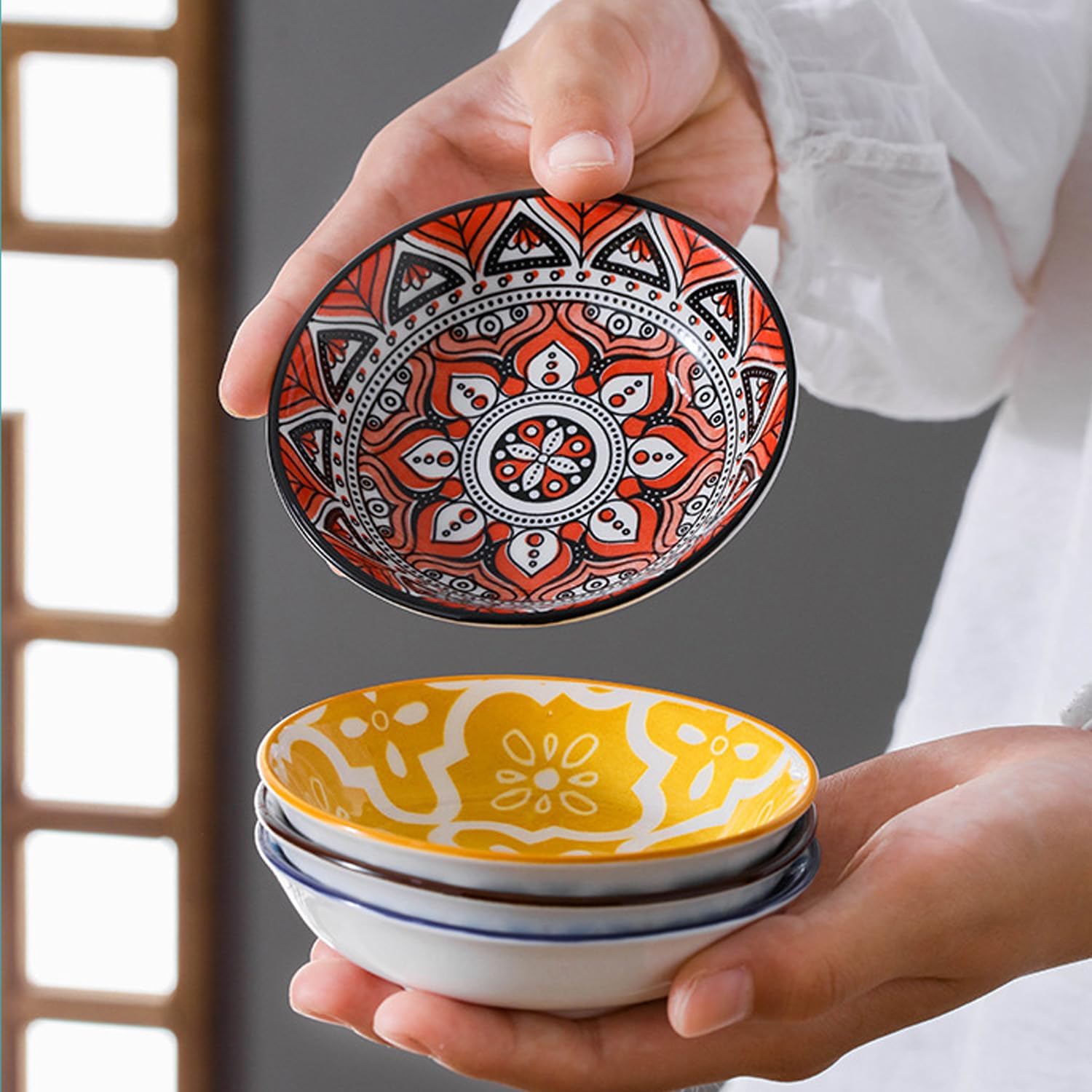 Multicolour Porcelain Soy Sauce Bowls, Set of 6
