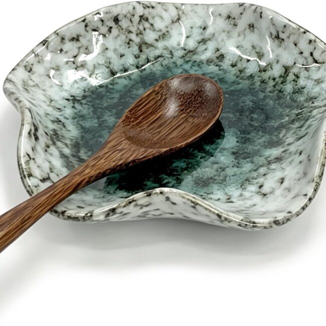 Green Striped Ceramic Flower Spoon Rest