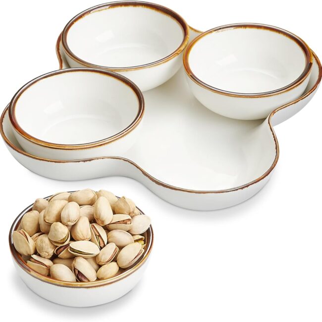 Rustic Ceramic Divided Platter with Four Dishes