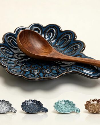 Blue Floral Ceramic Spoon Rest, Heat-Resistant