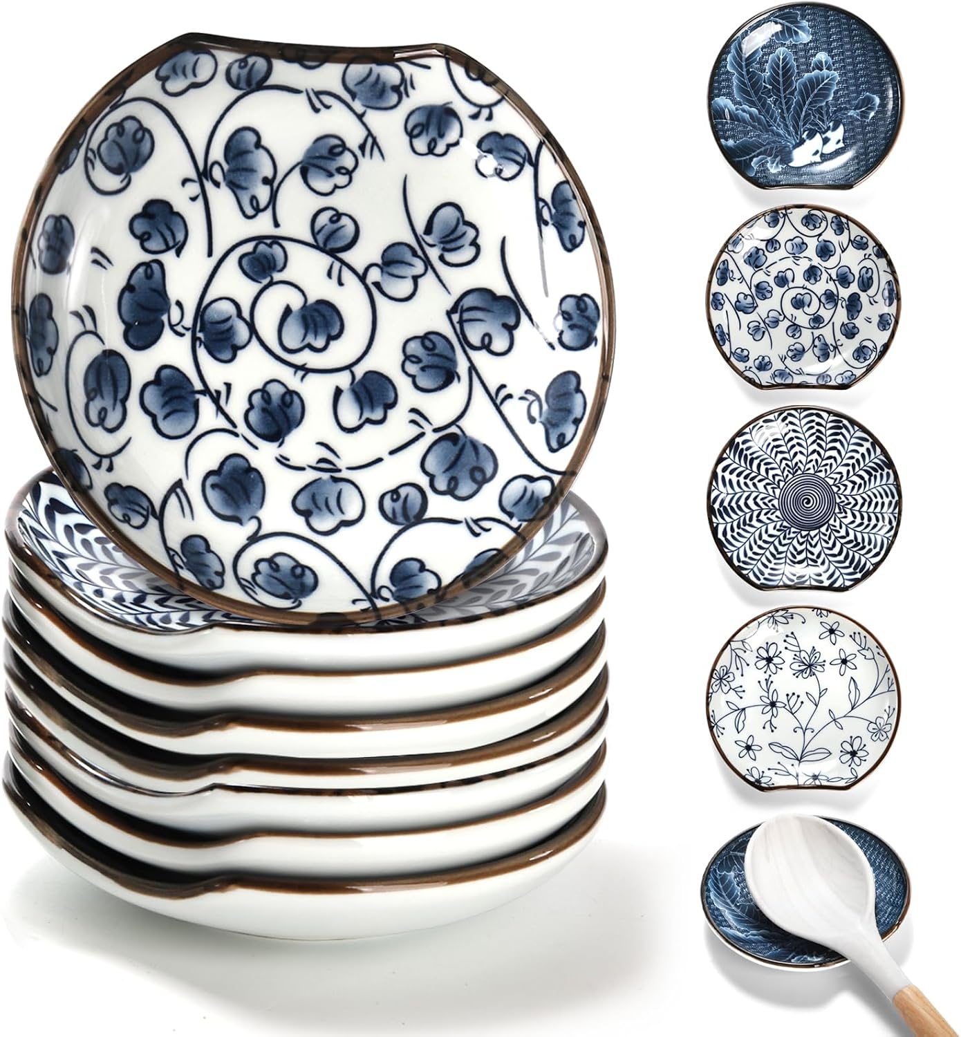 Painted Ceramic Spoon Rests, Set of 8