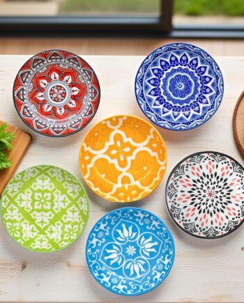 Multicolour Porcelain Soy Sauce Bowls, Set of 6