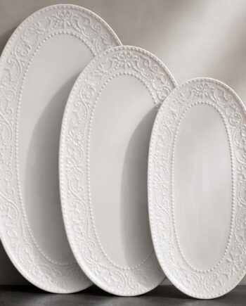 Oval Embossed Porcelain Serving Platters, Set of 3
