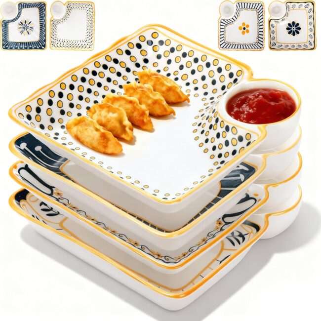 Square Ceramic Sushi Platters, Pack of 4