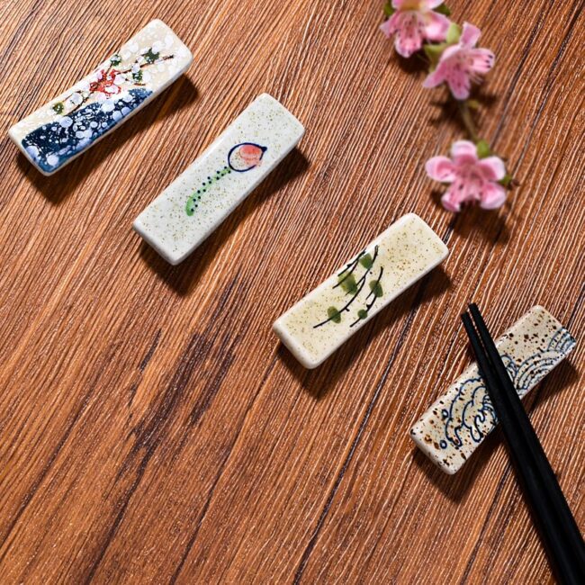 Curved Ceramic Japanese Chopstick Rests, Set of 4