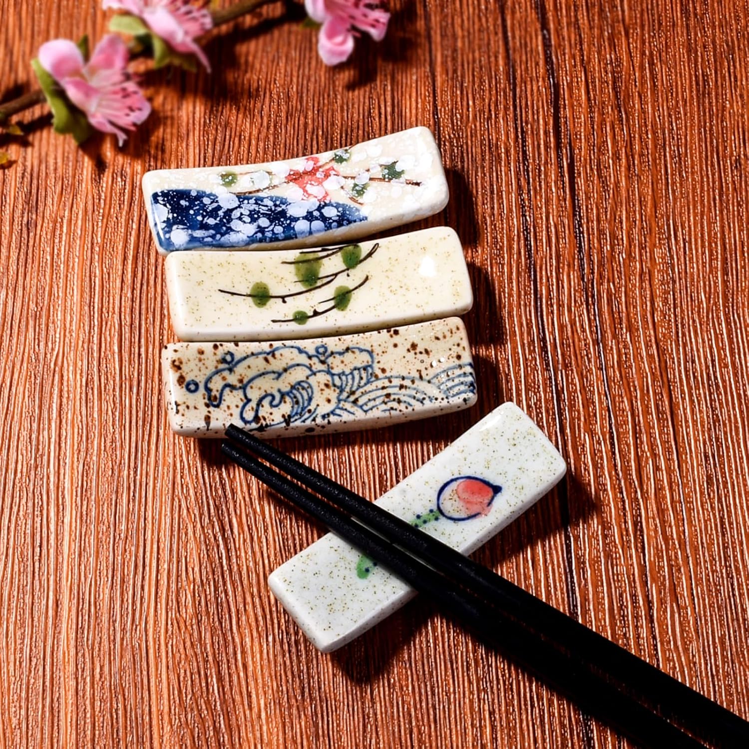 Curved Ceramic Japanese Chopstick Rests, Set of 4