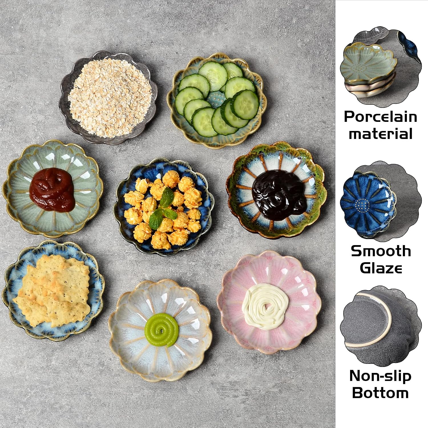 Chrysanthemum Ceramic Sauce Cups, Set of 8